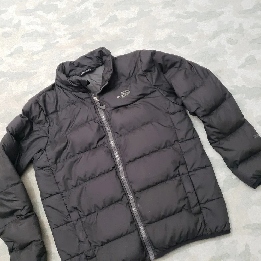 North Face Puffer Jacket Boys Large Black Goose Down 550 Outdoors Hiking Camp